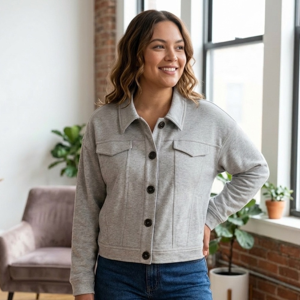 Calvin Klein Gray Knit Button-Down Jacket / Shack… - image 1